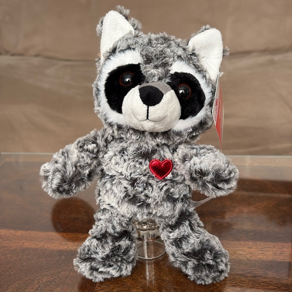 Cute Gray White Raccoon Plush Stuffed Animal with Red Heart Way To Celebrate 🆕